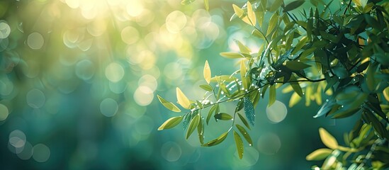 Poster - Abstract blurred nature backdrop with bokeh for creative designs Out of focus green leaves bokeh background from a forest setting. with copy space image. Place for adding text or design