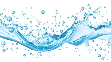 Wall Mural - Blue Water Splash with Bubbles Isolated on White