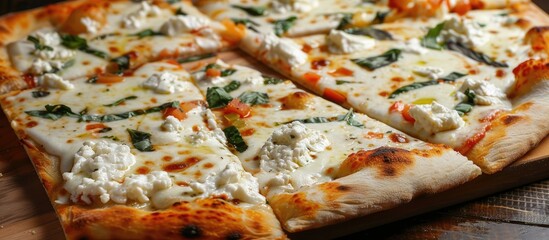 Wall Mural - Close up of Italian Four Cheese Pizza. with copy space image. Place for adding text or design