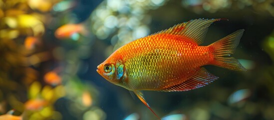 The Giant Red Tail Gourami fish swimming in an aquarium. with copy space image. Place for adding text or design