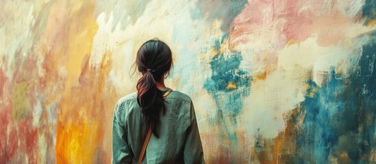 Aufkleber - woman painting on the wall. with copy space image. Place for adding text or design