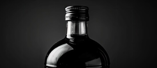 Aufkleber - Close up of the bottleneck of a glass bottle Copy space A graphic still life featuring light and shadow in black and white Art Recyclable materials Concept relating to alcohol issues Depressive state