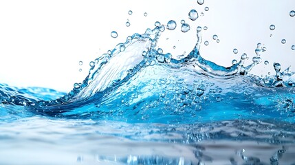 Canvas Print - Blue Water Splash with Bubbles on White Background