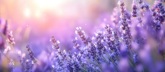 Aufkleber - Bunches of lavender flowers in a dense bouquet placed on green grass with selective focus space for text and shallow depth of field showcasing narrow leaved lavender and medicinal lavender Selective