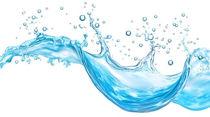 Canvas Print - Blue Water Splash with Bubbles on White Background