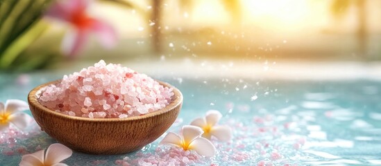 Poster - Natural bath salt organic items SPA backdrop with copyspace