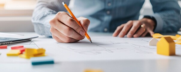 Poster - creative professional sketching website layout ideas on paper, concept development stage, traditiona