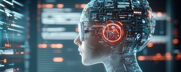 Poster - Artificial intelligence designing a website on a holographic display, futuristic design process, AI-driven web development.