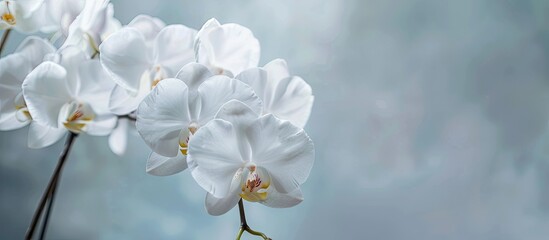 Poster - White orchid set against a white background Selective focus with copyspace Banner Wallpaper