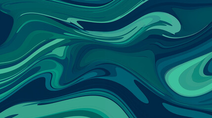 Wall Mural - Vibrant Blue And Green Abstract Fluid Art With Dynamic Waves