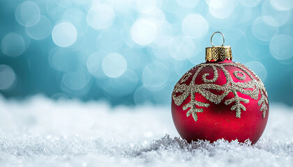 red christmas ball on snow