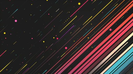 Poster - A line of colorful lines on a black background, geometric abstract art.