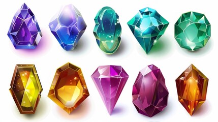 Wall Mural - Set of fantasy colored gems for games