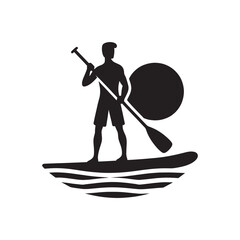 Sap board. Man with a paddle on a SUP board. Icon, logo, sign. Vector illustration