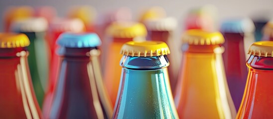 Aufkleber - Colorful beer bottle necks in close up with selective focus and copy space