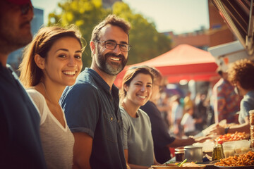 Wall Mural - Image of happy cheerful people at a festival generative AI