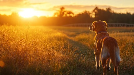 Poster - Golden Retriever at Sunset