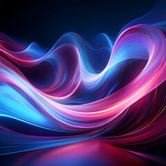 Poster -  Abstract Swirling Waves of Blue and Pink Light on Dark Background- This digital art fea_1(19)