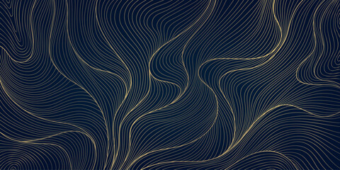 Wall Mural - vector art deco line gold wave background, abstract water texture, japanese geometric sea illustrati