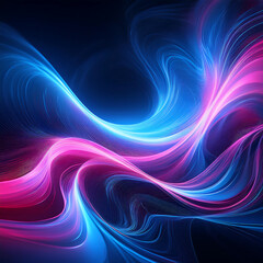 Poster -  Abstract Swirling Waves of Blue and Pink Light on Dark Background- This digital art feature_1(15)
