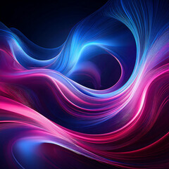 Poster -  Abstract Swirling Waves of Blue and Pink Light on Dark Background- This digital art feature_1(16)