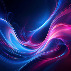Poster -  Abstract Swirling Waves of Blue and Pink Light on Dark Background- This digital art feature_1(17)