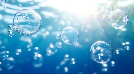 Wall Mural - Underwater Bubbles, Blue Water, Sunlight, Abstract Background