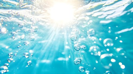 Wall Mural - Underwater Bubbles Sunlight Blue Water Abstract Background