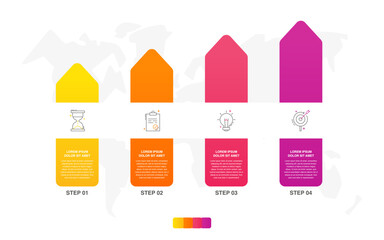 Wall Mural - Vector infographic arrow design with 4 steps. Infographics template for business concept with four icons. Used for presentations, info graph, workflow layout, banner, process diagram, flow charts