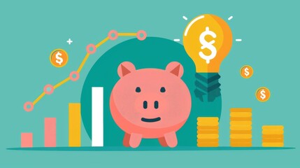 Wall Mural - Piggy Bank Financial Growth Business Success Investment Illustration