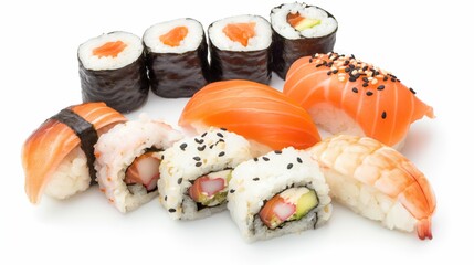 Wall Mural - Sushi roll set. Mixed fresh sushi rolls, beautifully decorated. Japanese food. Asian cuisine. Fish menu