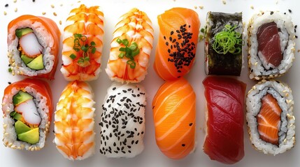 Wall Mural - Sushi roll set. Mixed fresh sushi rolls, beautifully decorated. Japanese food. Asian cuisine. Fish menu