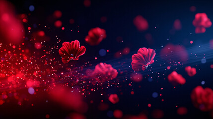 Wall Mural - a bunch of red flowers are falling from the sky. the flowers are scattered all over the image, creat