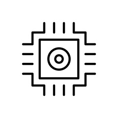 Poster - Computer chip icon in thin line style vector illustration graphic design