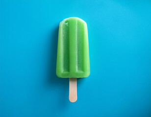 Aufkleber -  Green Popsicle on a Blue Background, Top View- A green popsicle is shown from a top-down pe_1(200)