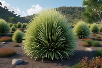 3D Render of Casuarina Equisetifolia Bush in Lush Natural Landscape with Leaf Shapes and Vibrant Scenery