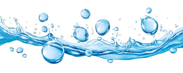 Water Splash with Bubbles, Blue Liquid Flow