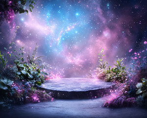 Wall Mural - a beautiful, colorful, and fantastical scene with a large stone platform surrounded by lush greenery