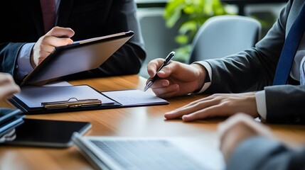 Wall Mural - Close-up of businessmen's hands during a meeting.