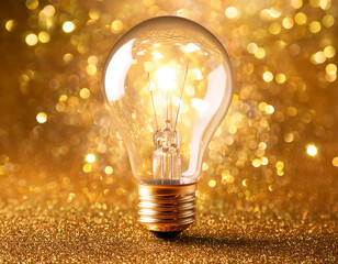 Poster -  Light Bulb on a Golden Sparkling Background, Creativity and Innovation Concept- A light bul_1(221)
