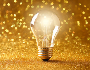 Poster -  Light Bulb on a Golden Sparkling Background, Creativity and Innovation Concept- A light bul_1(220)