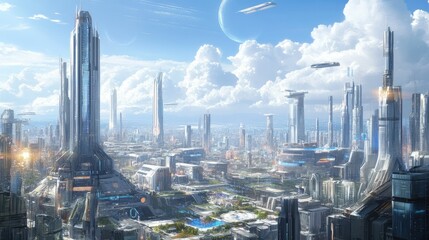 futuristic city with skyscrapers backgrounds