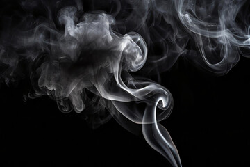 Wall Mural - White Smoke on Black Background, Abstract Smoke Plume on Black, White Vapor Cloud on Dark Surface, Foggy Smoke Texture on Black