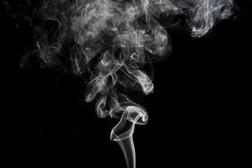 Wall Mural - White Smoke on Black Background, Abstract Smoke Plume on Black, White Vapor Cloud on Dark Surface, Foggy Smoke Texture on Black