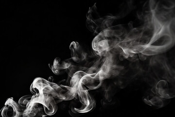 Wall Mural - White Smoke on Black Background, Abstract Smoke Plume on Black, White Vapor Cloud on Dark Surface, Foggy Smoke Texture on Black