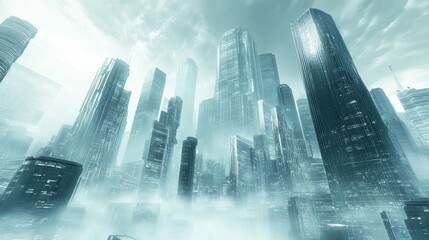 Wall Mural - futuristic city with skyscrapers backgrounds