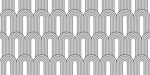Repeated arch shapes background. Boho or art deco style pattern. Trendy abstract wallpaper. Modern geometric print. Elegant retro ornament. Vector graphic illustration.