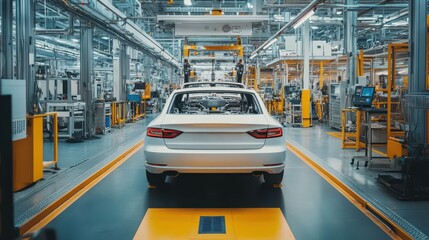 Automated Car Manufacturing Assembly Line in Modern Factory