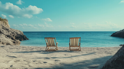 focusing entirely on the two chairs and the beauty of the beach, beach chair on the beach, chair on the beach, chairs on the beach, chair on the beach