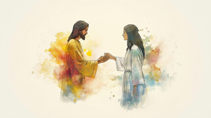 Wall Mural - Christian woman finds peace and strength in her faith as she hugs her fellow worshippers, prays earnestly, and reads Bible, deeply connecting with teachings Jesus Christ essence of Christianity.